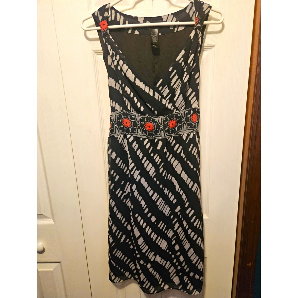 Vintage Axcess Graphic Midi Dress Black White Geometric Print Sleeveless Small